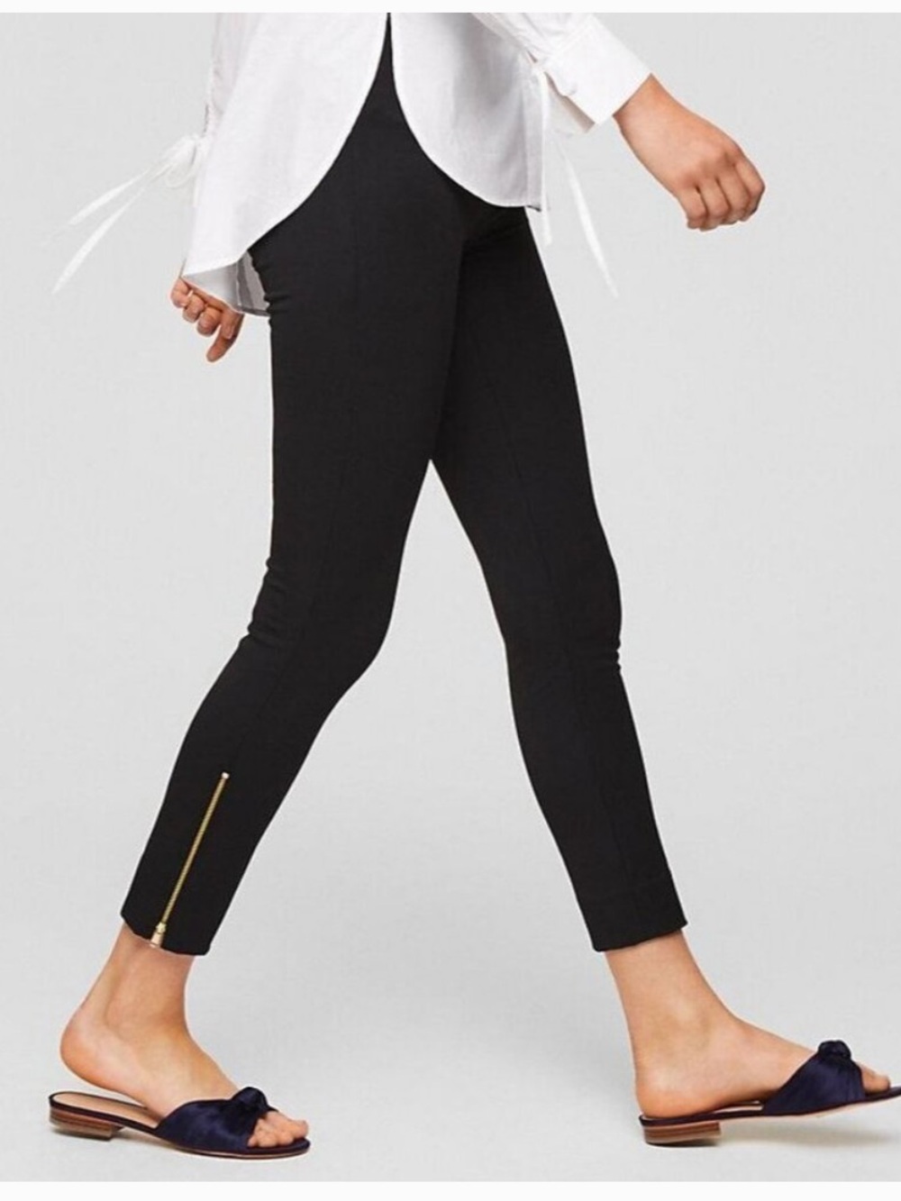 LOFT Women's High Waist Ponte Stretch Black Ankle Zip Legging Trouser Cropped